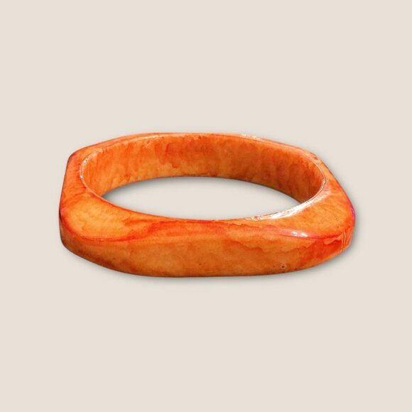 Vintage Square Orange Marbled Bangle Bracelet - Picture 2 of 5